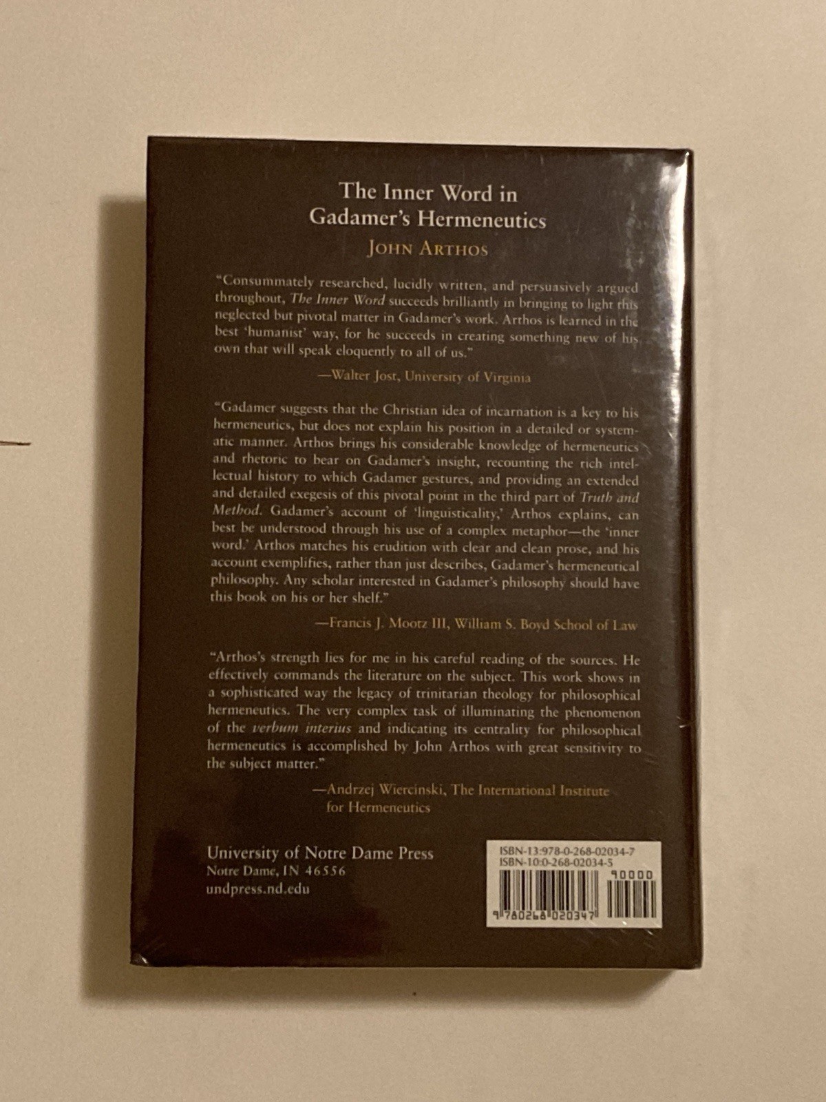 Inner Word in Gadamers Hermeneutics by John Arthos; Hardcover, New in Shrinkwrap