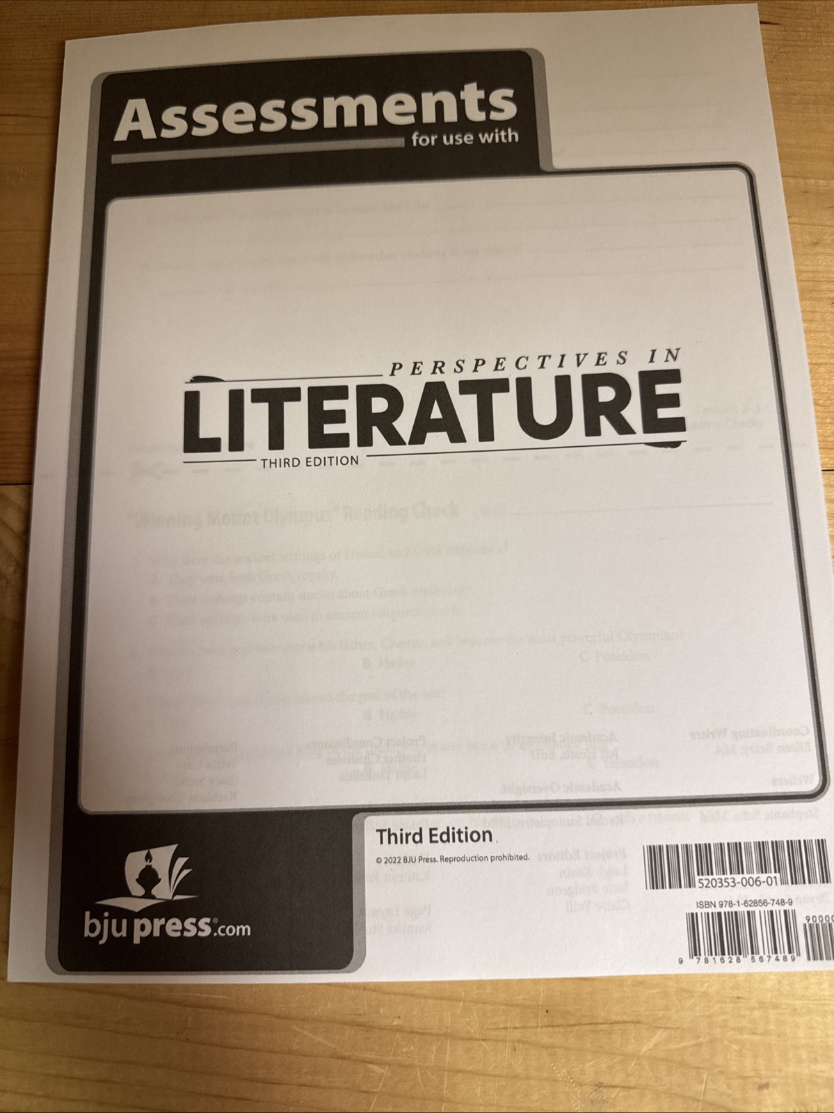 BJU Press – Reading 6 Perspectives in Literatures Tests (3rd ed.) 520353