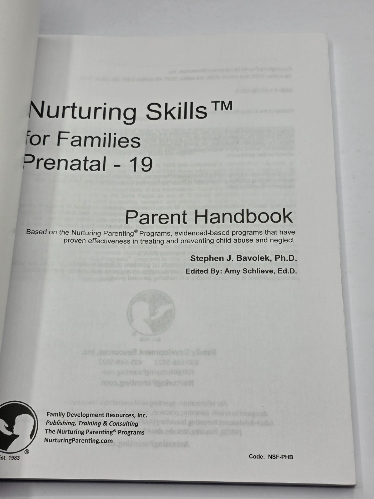 Nurturing Skills for Families Prenatal-19, Lesson Guide, Bavolek