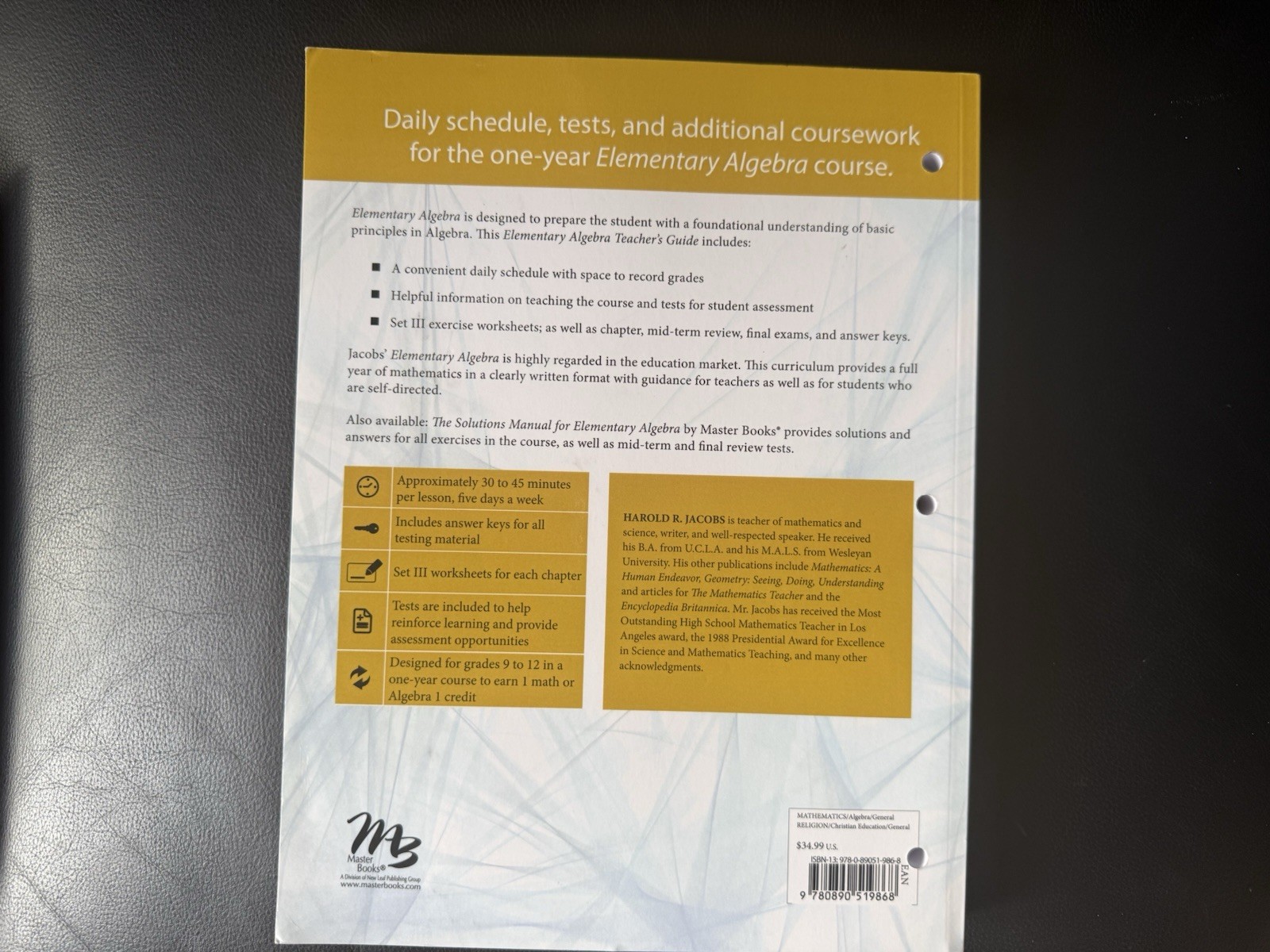 Jacobs Elem Algebra 2016 Ed Textbook, Solutions, Teacher Guide (3 items)