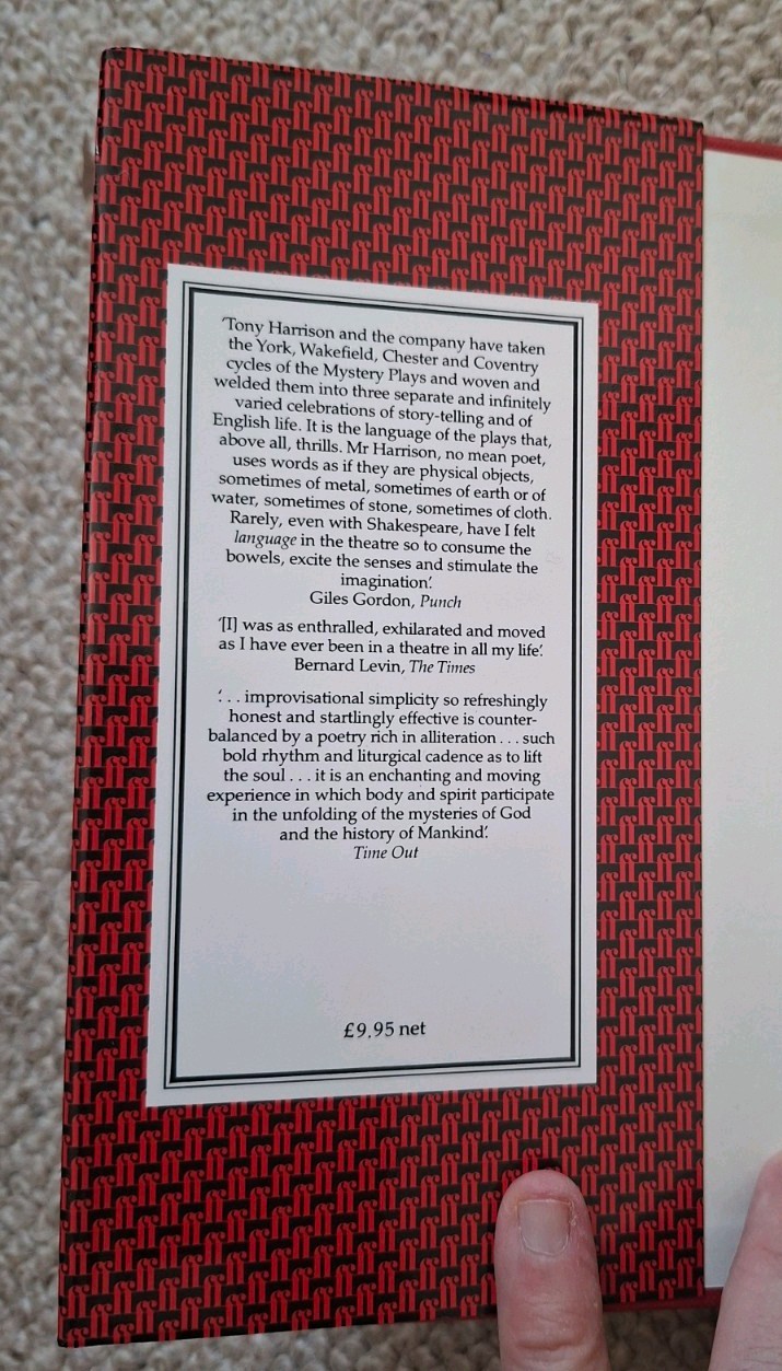 Tony Harrison The Mysteries 1st Edition Hardback 1985 Unclipped Dust Jacket