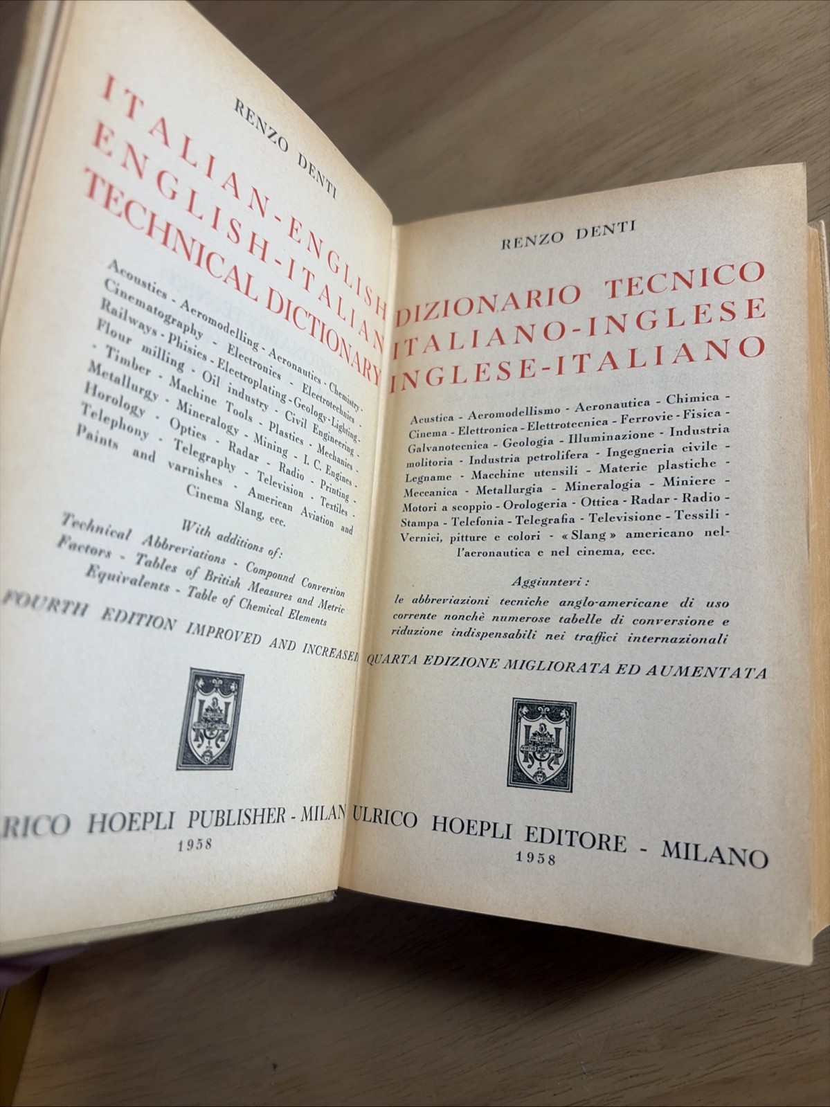 1958 Dizionario Tecnico Italiano Inglese English Italian Technical Dictionary VG
