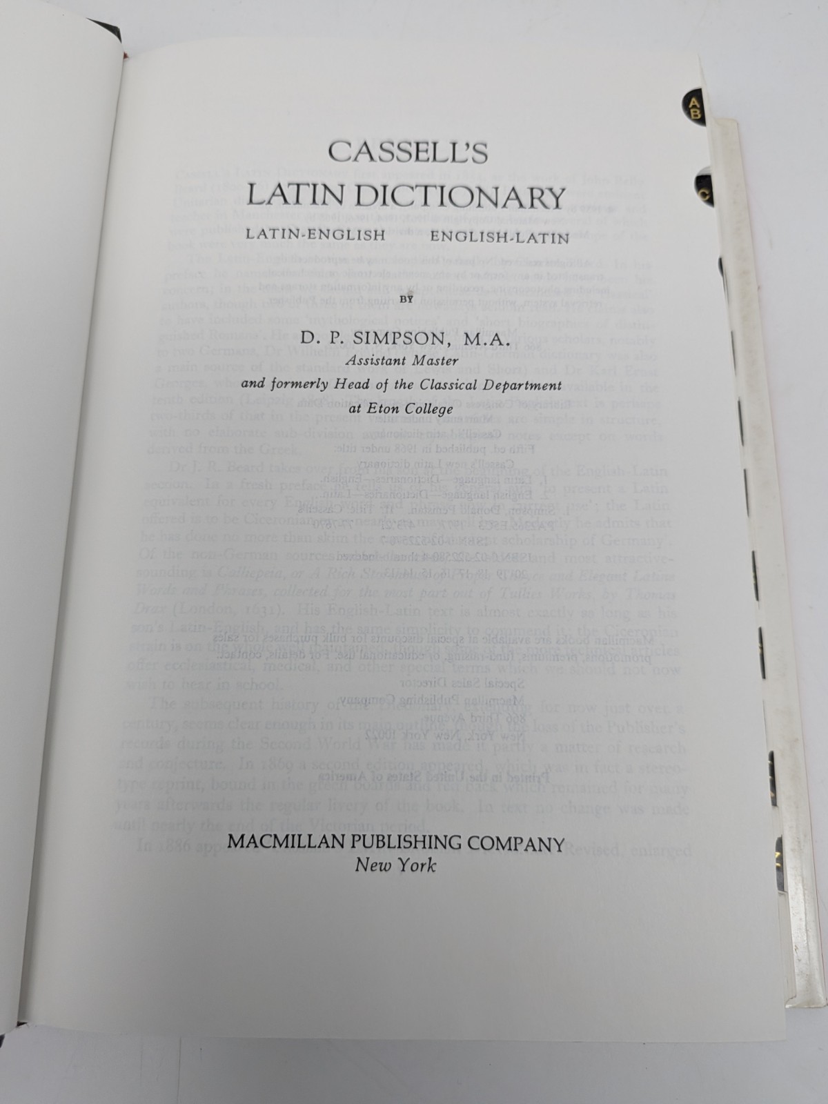 Cassell’s Standard Latin Dictionary Simpson, D. P Hardcover Used.