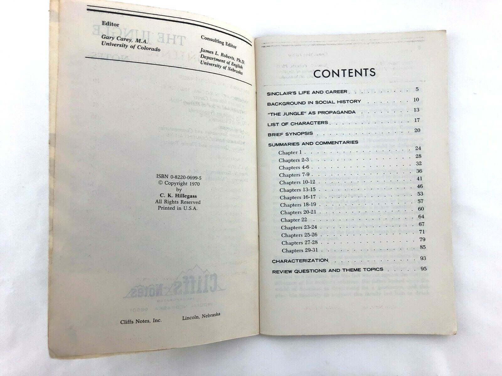 Cliff Notes Sinclair’s The Jungle Copyright 1970 Frank H Thompson 96 Pages Guide