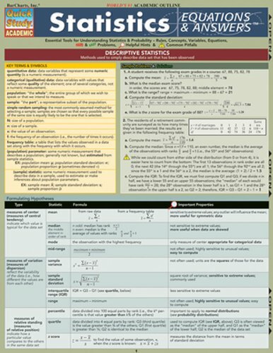 Statistics Equations & Answers Laminated Reference Guides by Joe Hauer: New