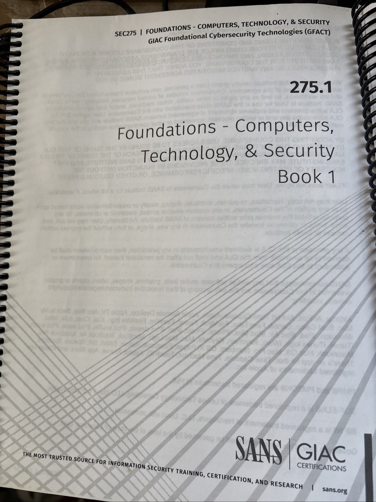SANS GIAC 275.1 275.2 275.3 Foundations Computers Tech, Security SEC275