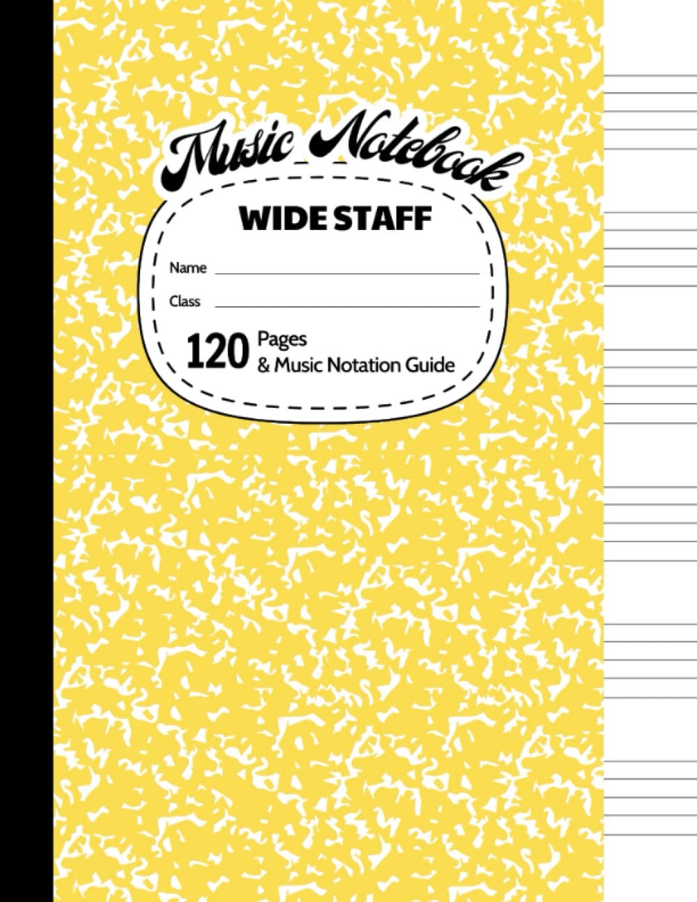 Music Notebook Wide Staff 120 Pages – 6 Staves Durable Yellow Marble Cover Fo…