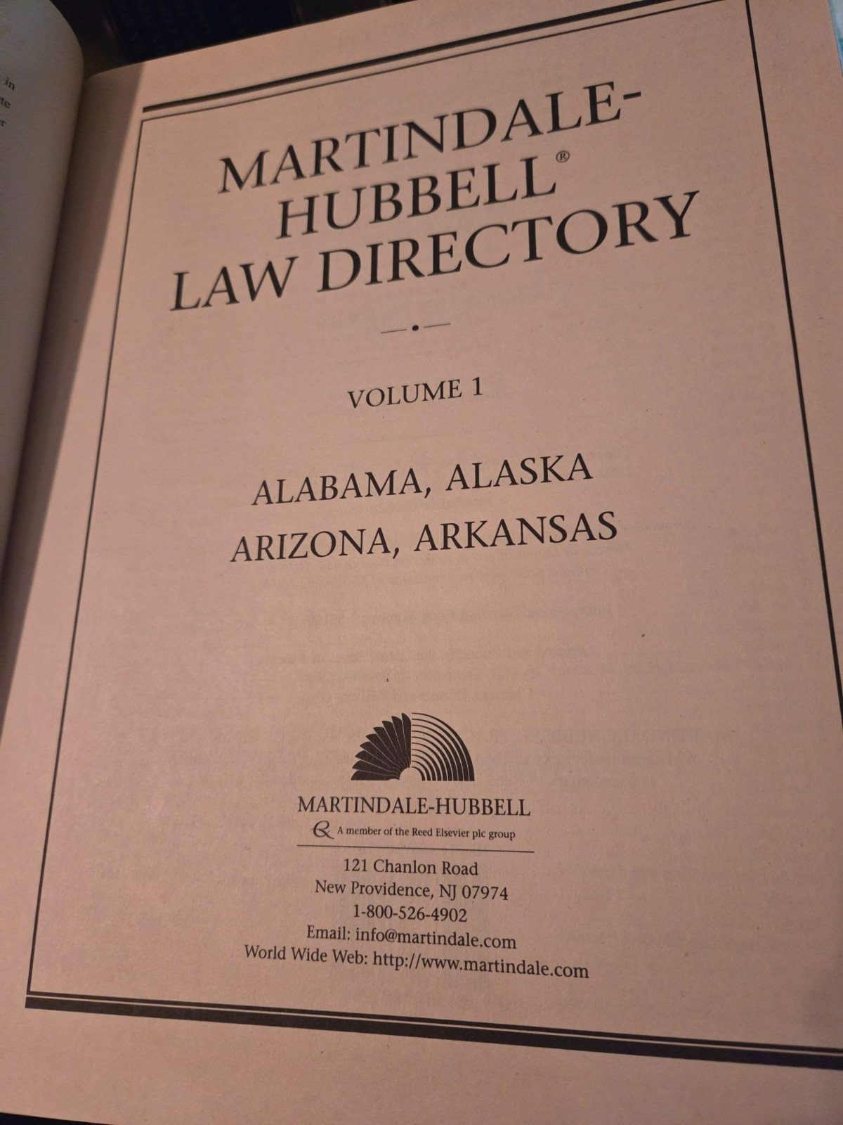 Martindale-Hubbell 2000’s Law Digest & Directory/1999Law Directory Lexis Nexis