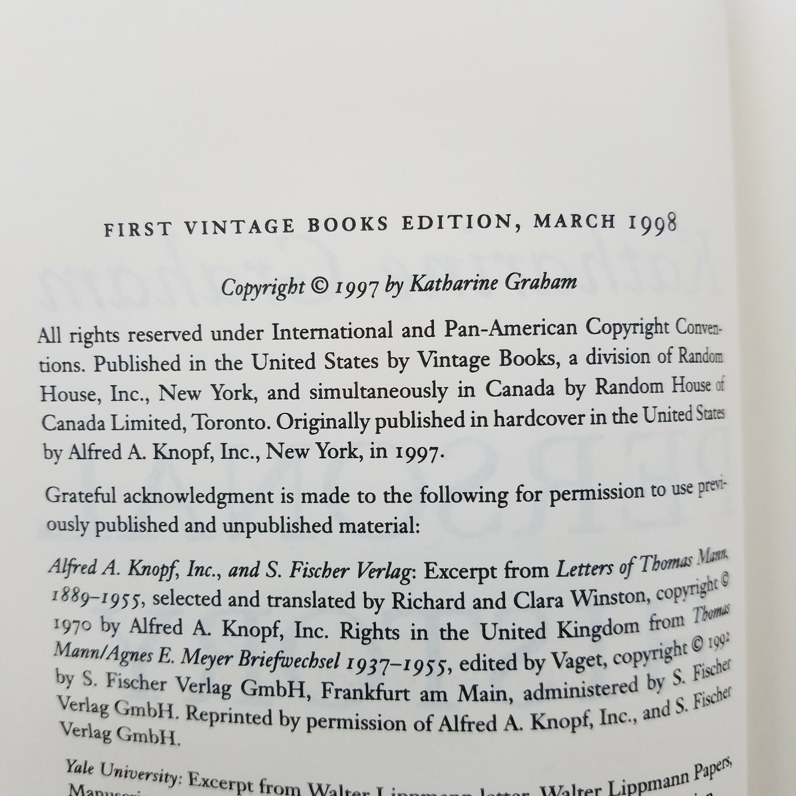 Personal History by Katharine Graham – National Bestseller Trade Paperback 1998
