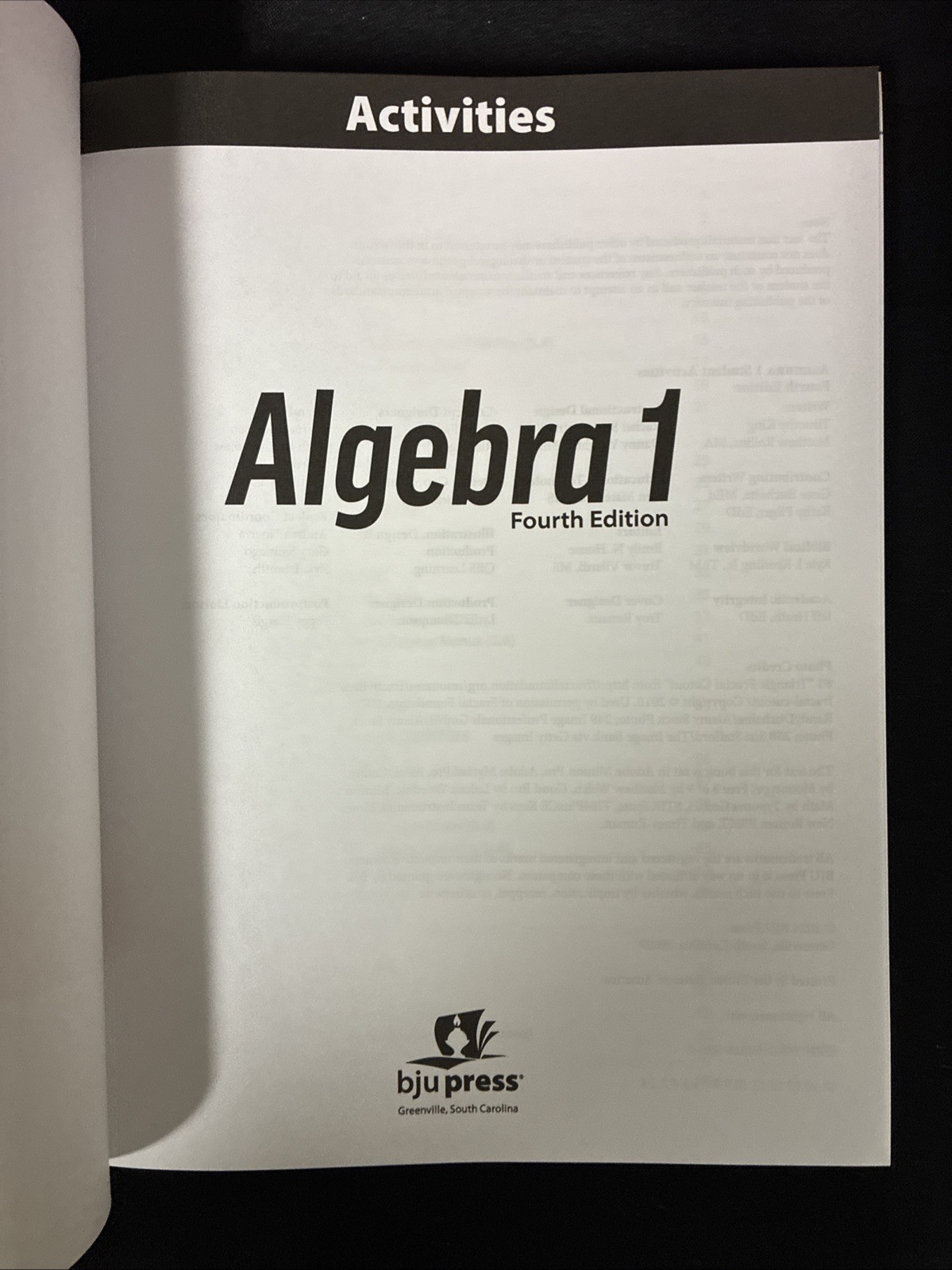 BJU Algebra 1 Student Activities – Student Activity Book, 4th Edition, LIKE NEW!