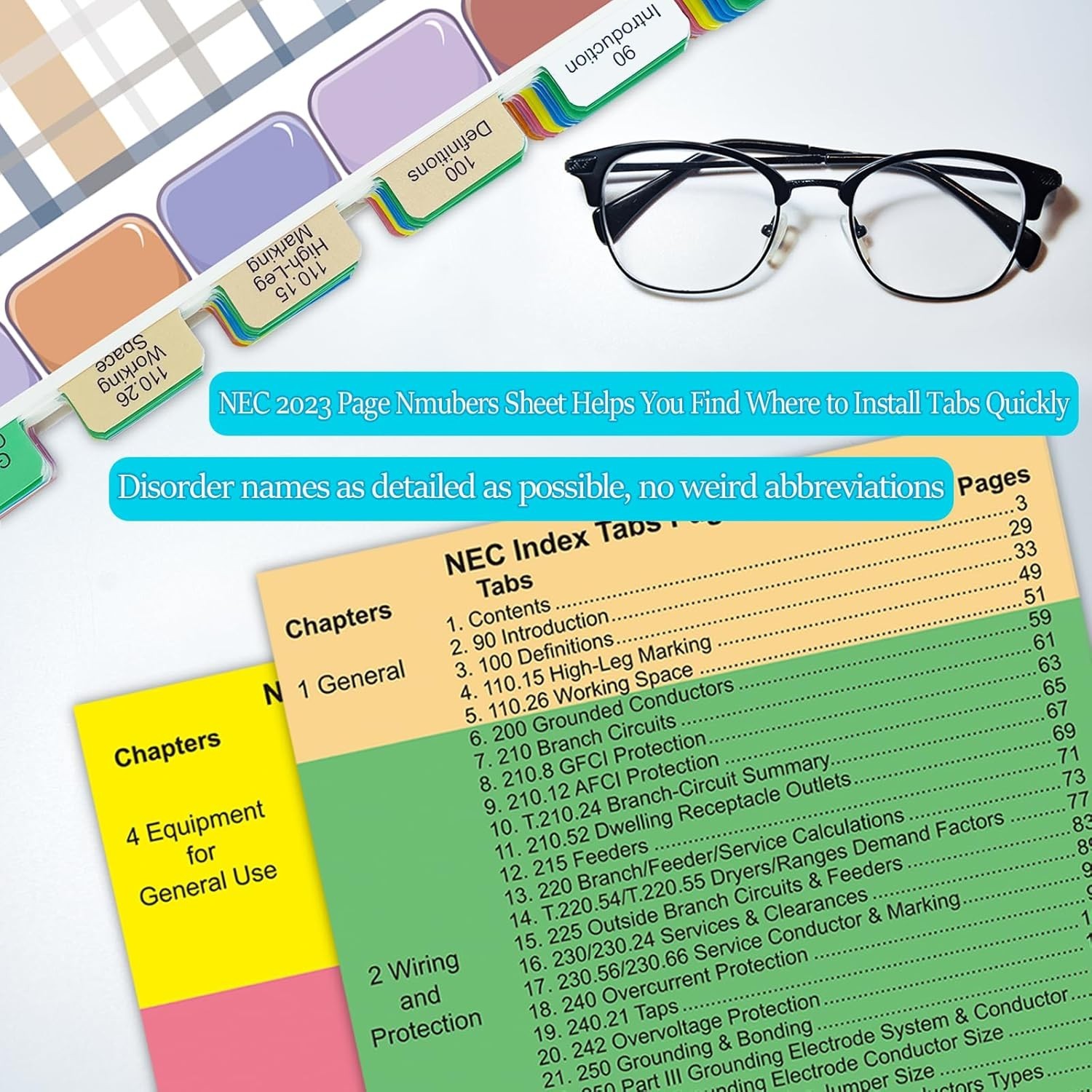 Upgraded Index Tabs for 2026 National Electrical Code (NEC), 150 Color-Coded & L
