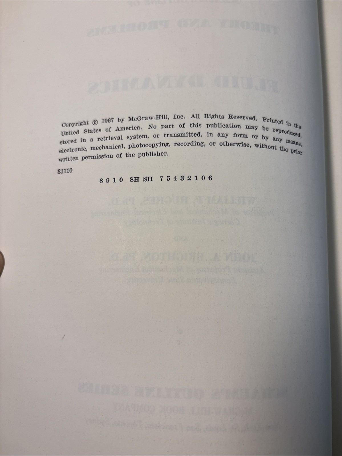 Schaum’s Outline Series: Fluid Dynamics, 1967 Illustrated Book