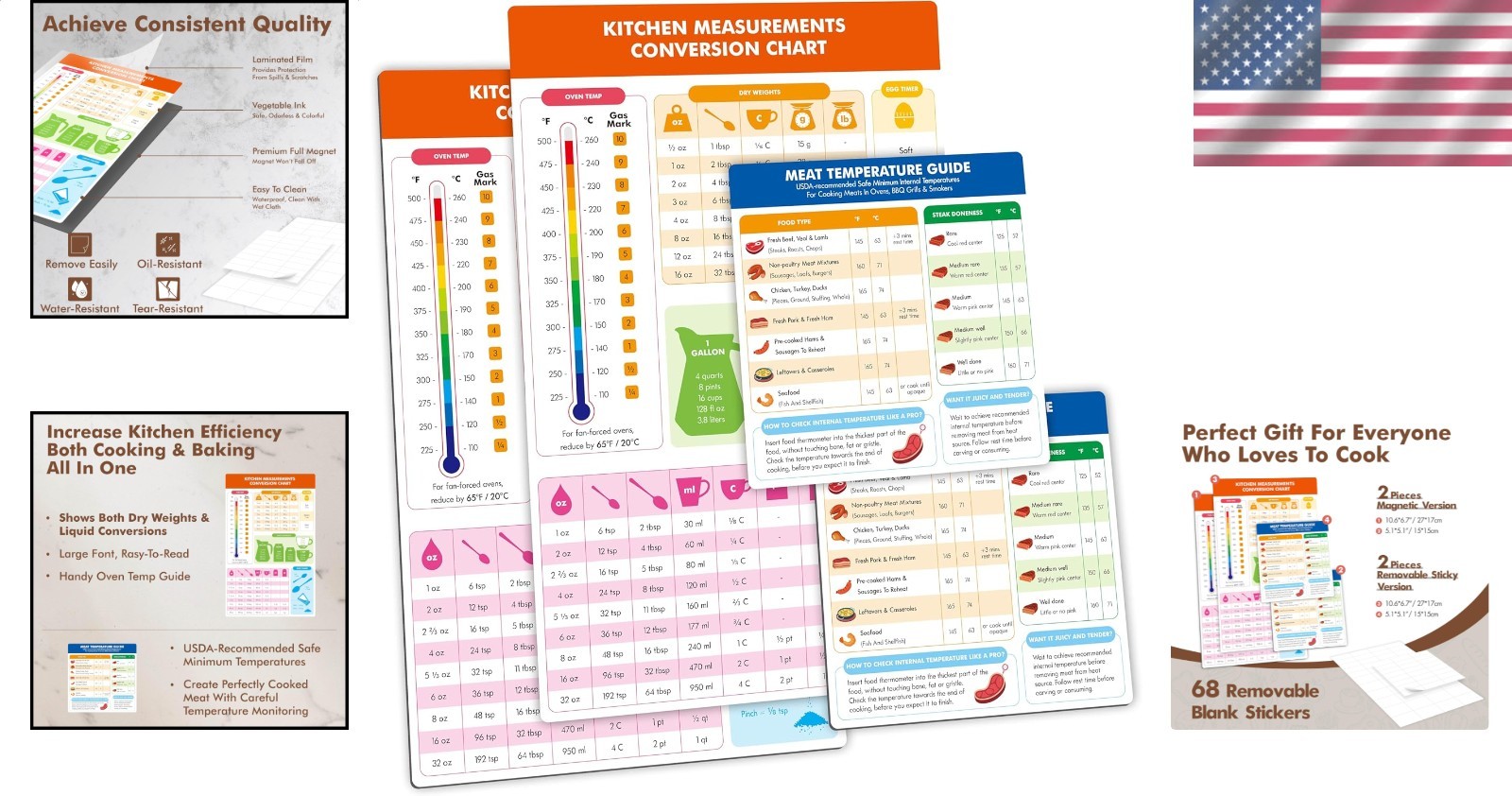 Magnetic Kitchen Conversion Chart Labels Waterproof Imperial Metric Baking Guide