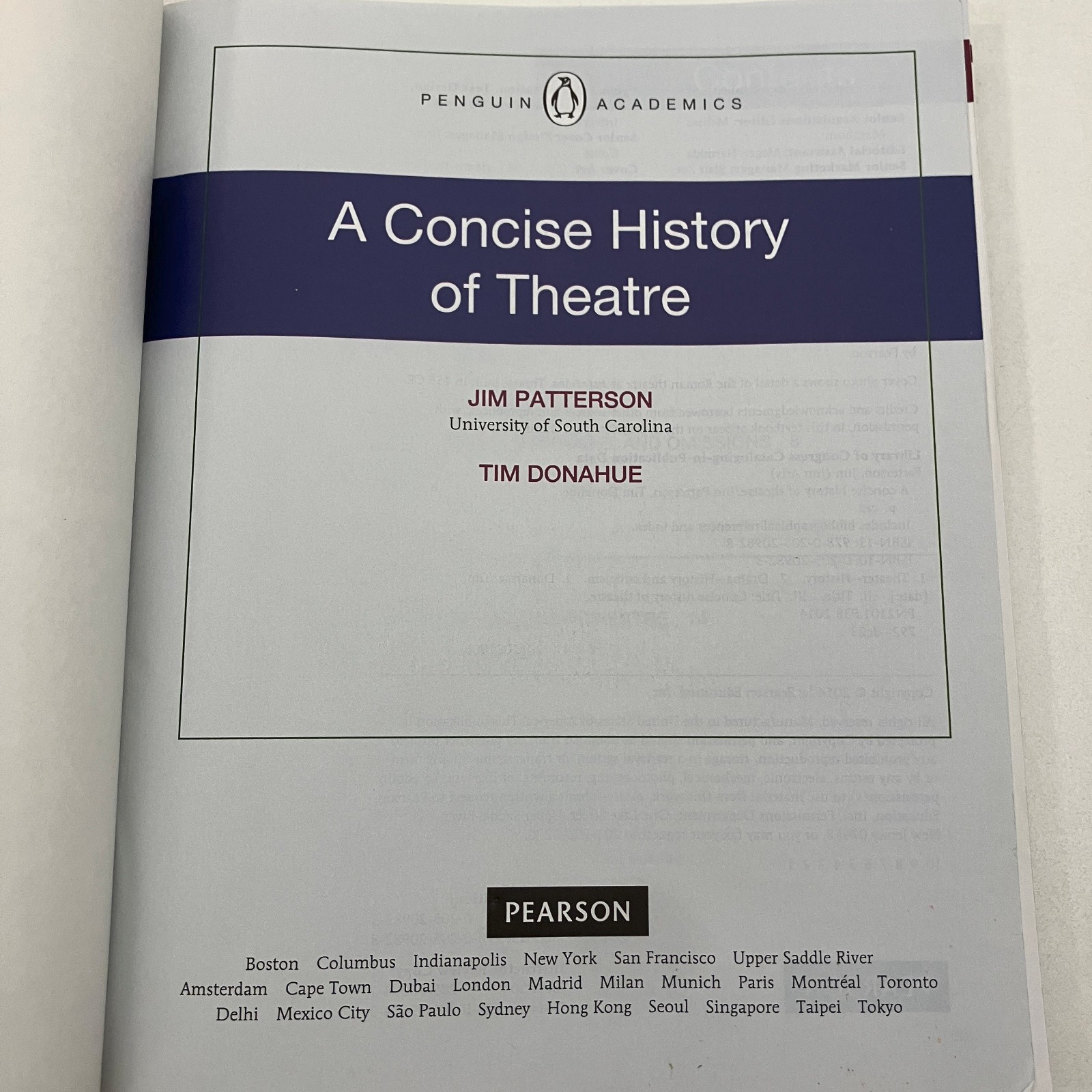 A Concise History of Theatre by Jim Patterson & Tim Donahue Pearson 2014 TPB