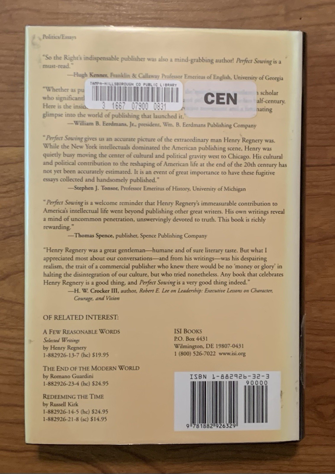 Perfect Sowing: Reflections of a Bookman by Henry Regnery