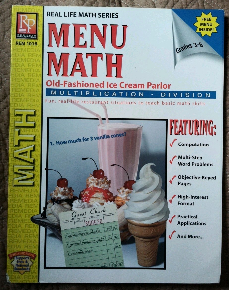 MENU MATH: OLD FASHIONED ICE CREAM PARLOR, MULTIPLICATION/DIVISION, VGC