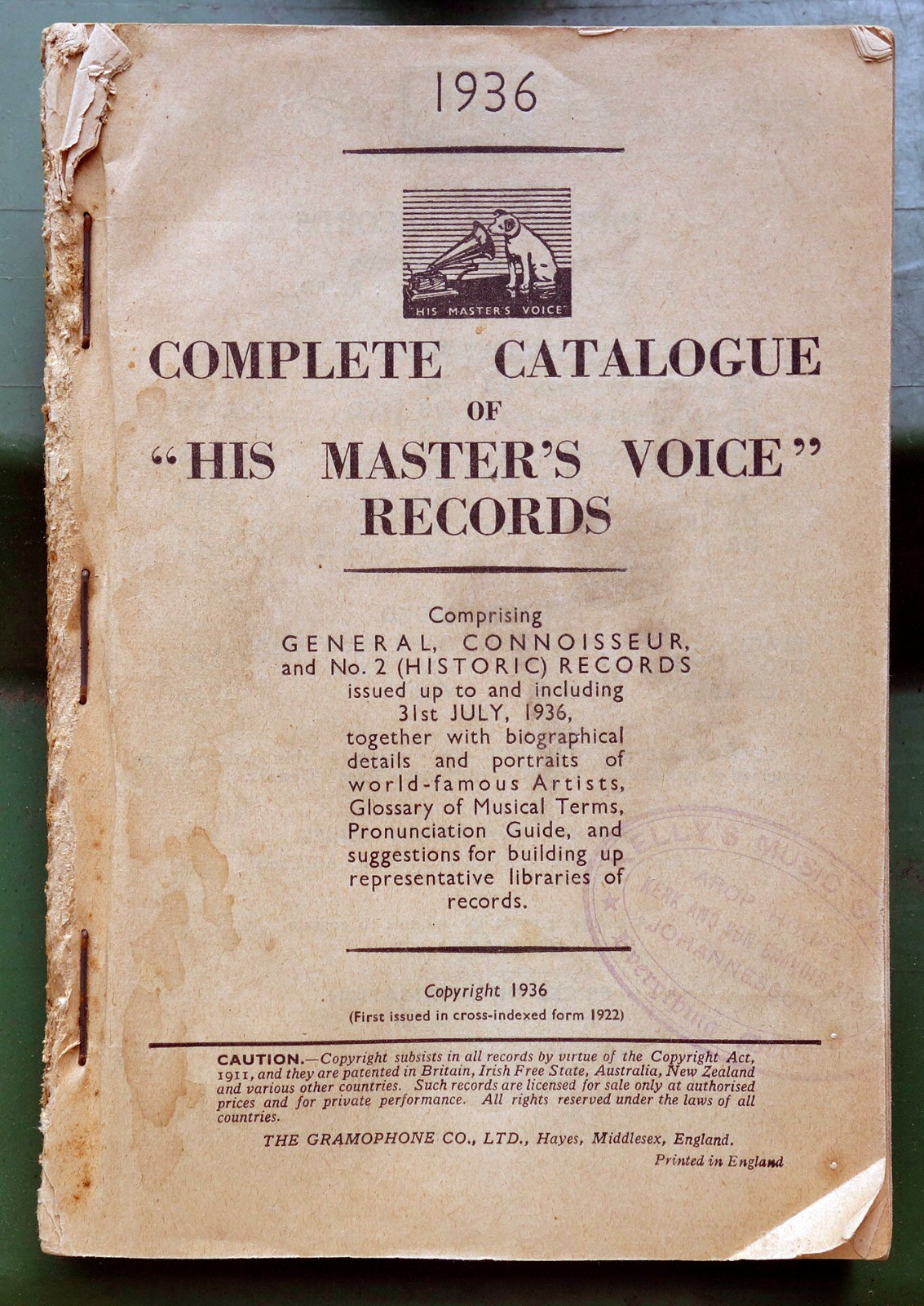 1936 CATALOGUE OF ‘HIS MASTER’S VOICE’ RECORDS (78s – 464 pages)