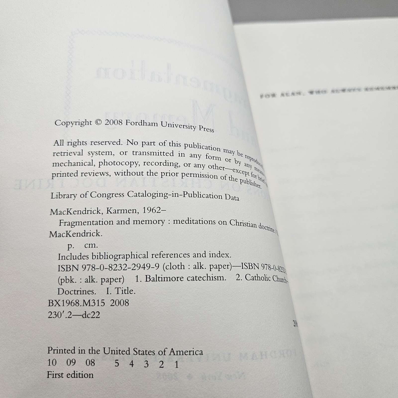 Fragmentation and Memory: Meditations on Christian Doctrine, MacKendrick-.