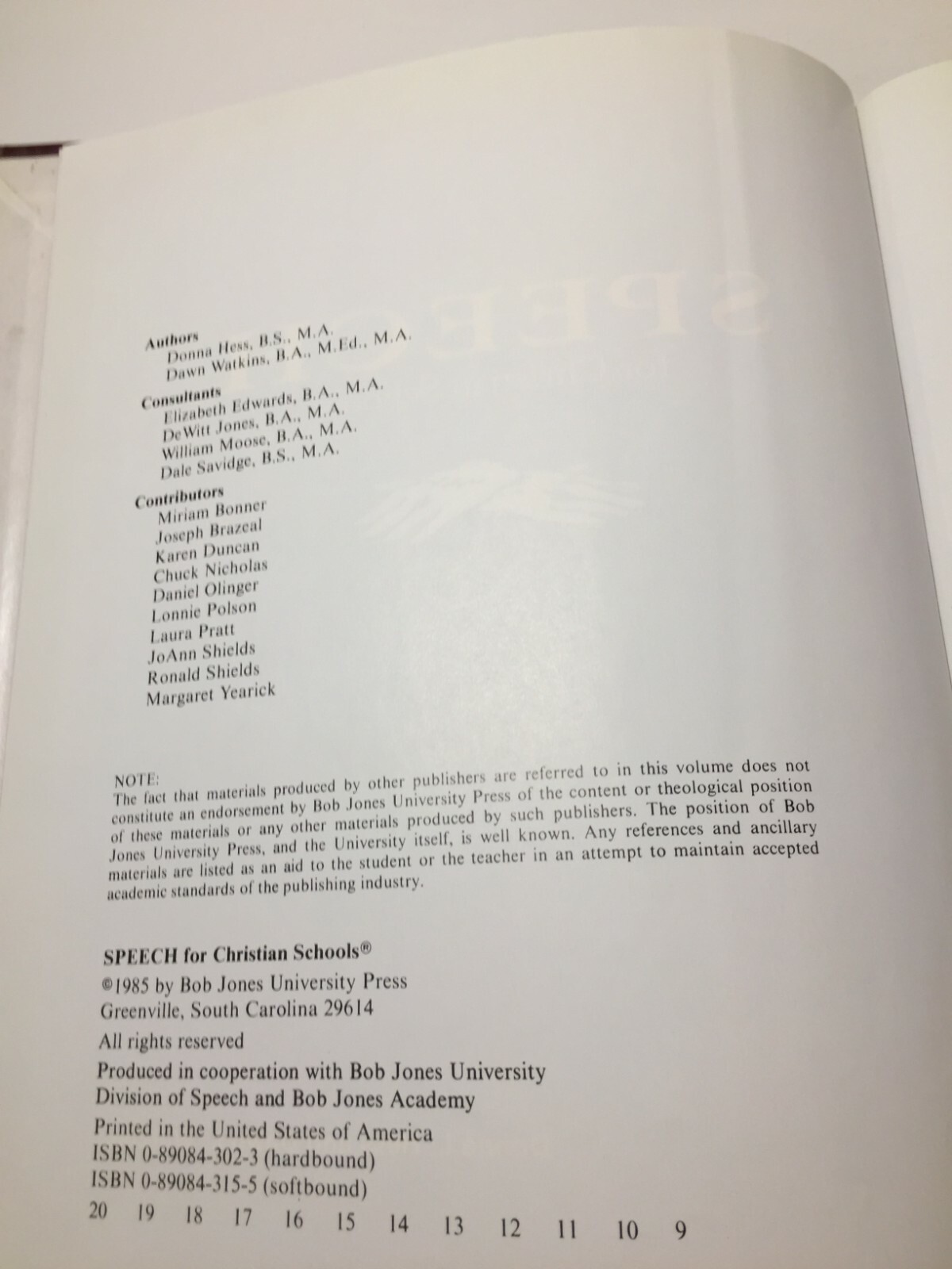 Speech for Christian Schools Book Student Textbook Bob Jones BJU Press
