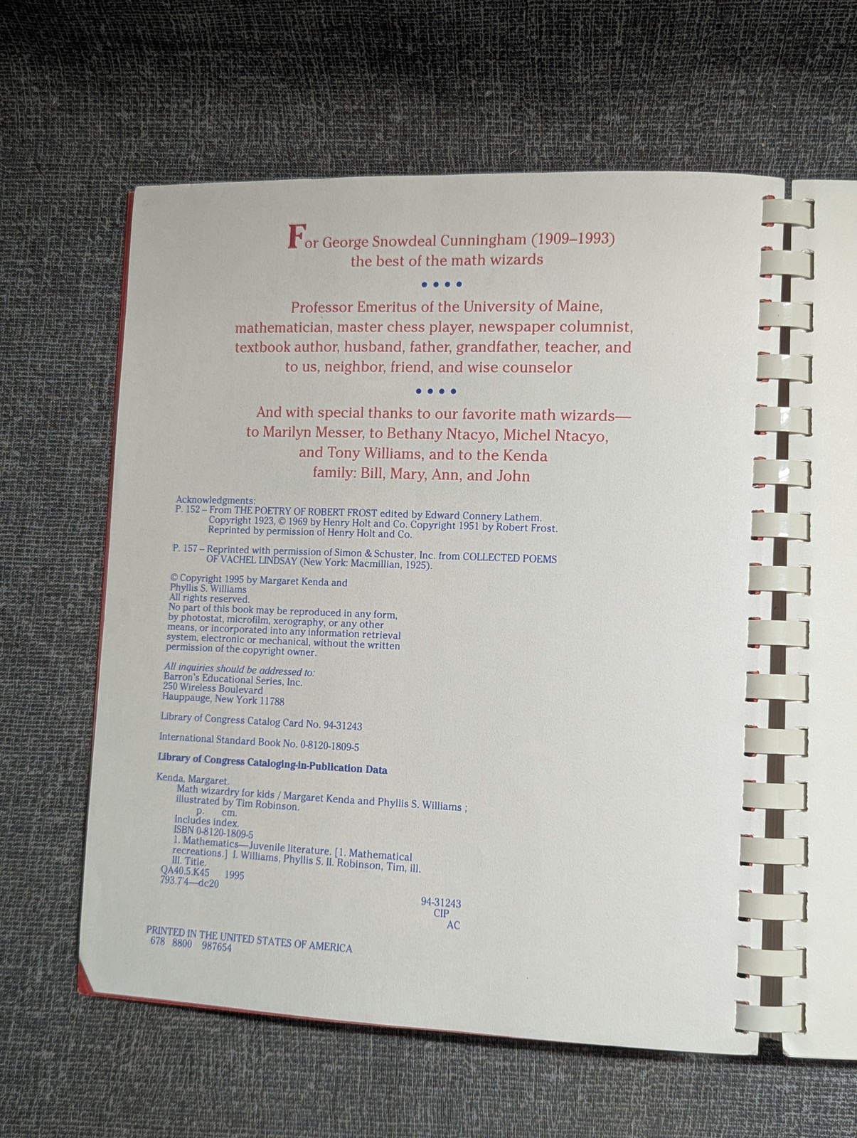 Barron’s Math Wizardry for Kids Spiral Bound Textbook Puzzles Games Projects