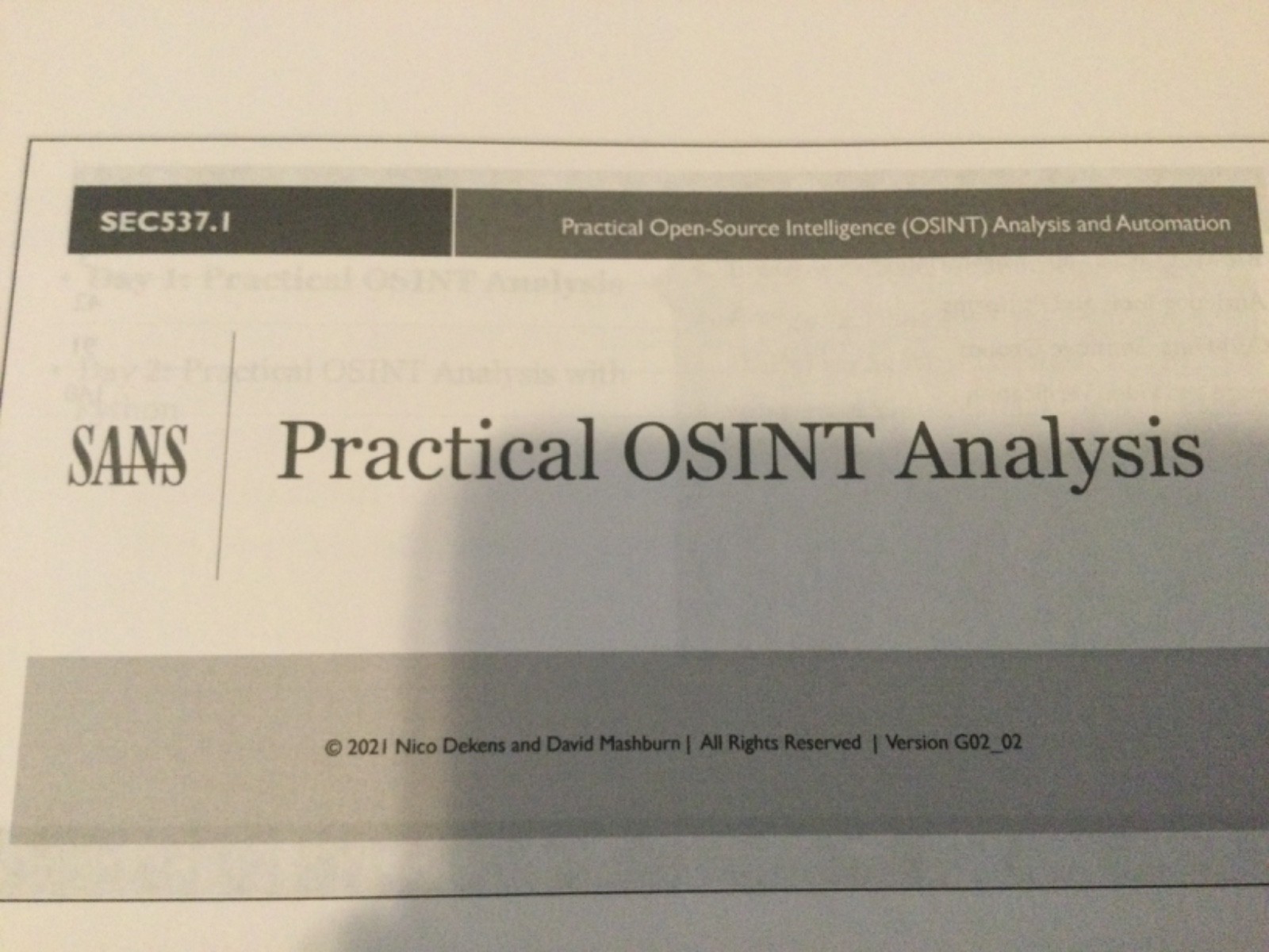 SANS SEC537 2021 Practical Open-Source Intelligence (OSINT) Analysis & Automat