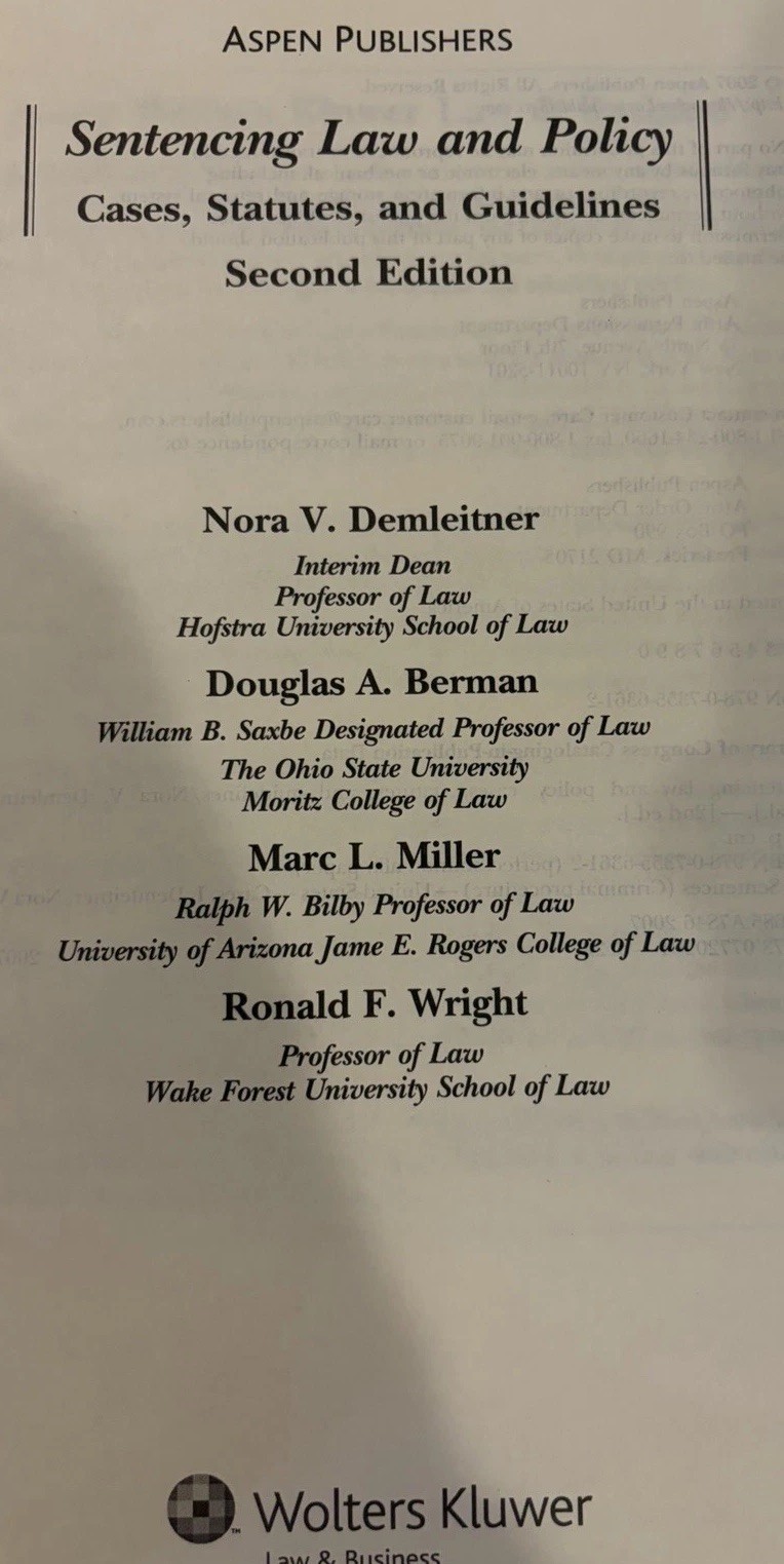 Sentencing Law And Policy 5th Edition Demleitner Berman Miller Wright HC