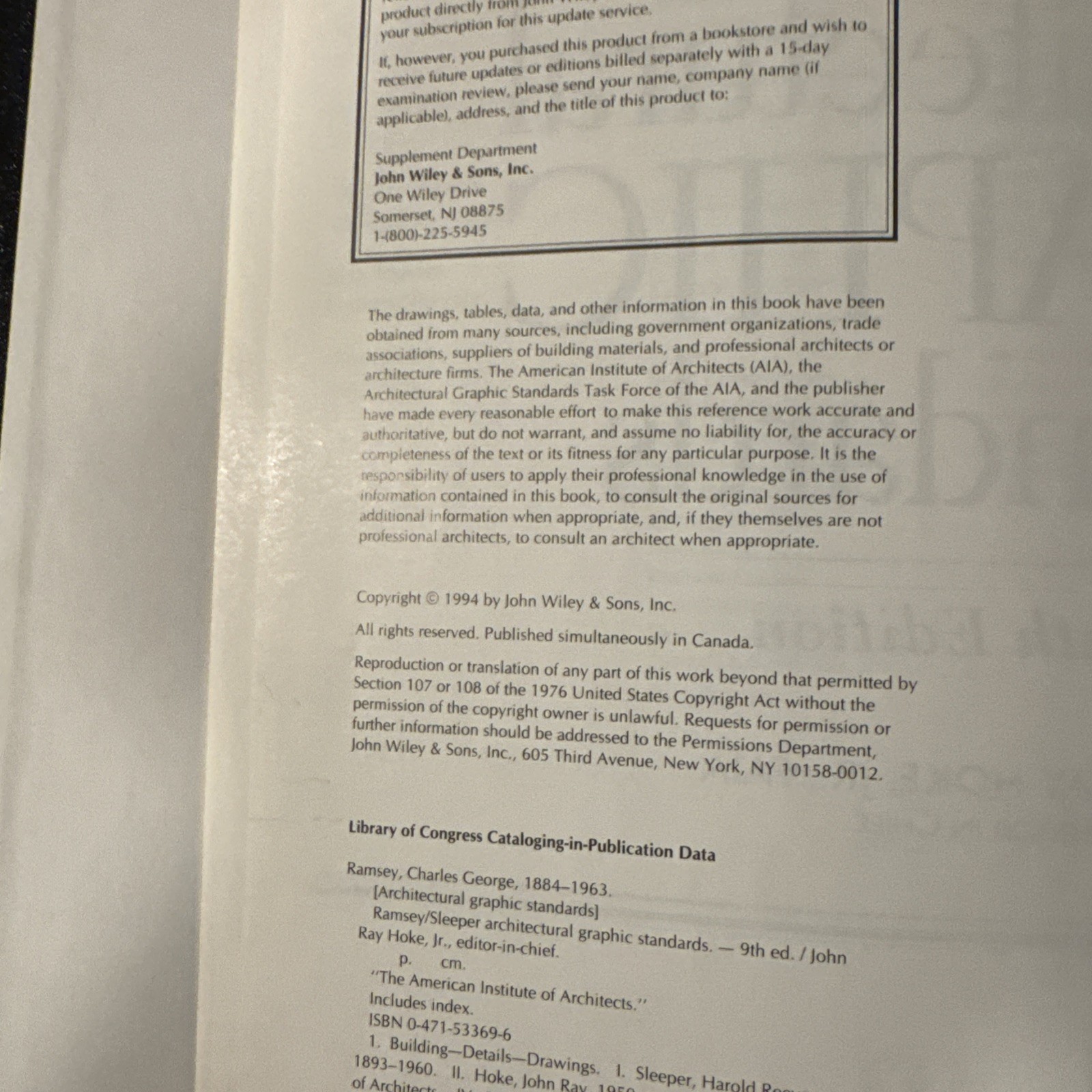Architectural Graphic Standards by Charles George Ramsey 9th edition 1994