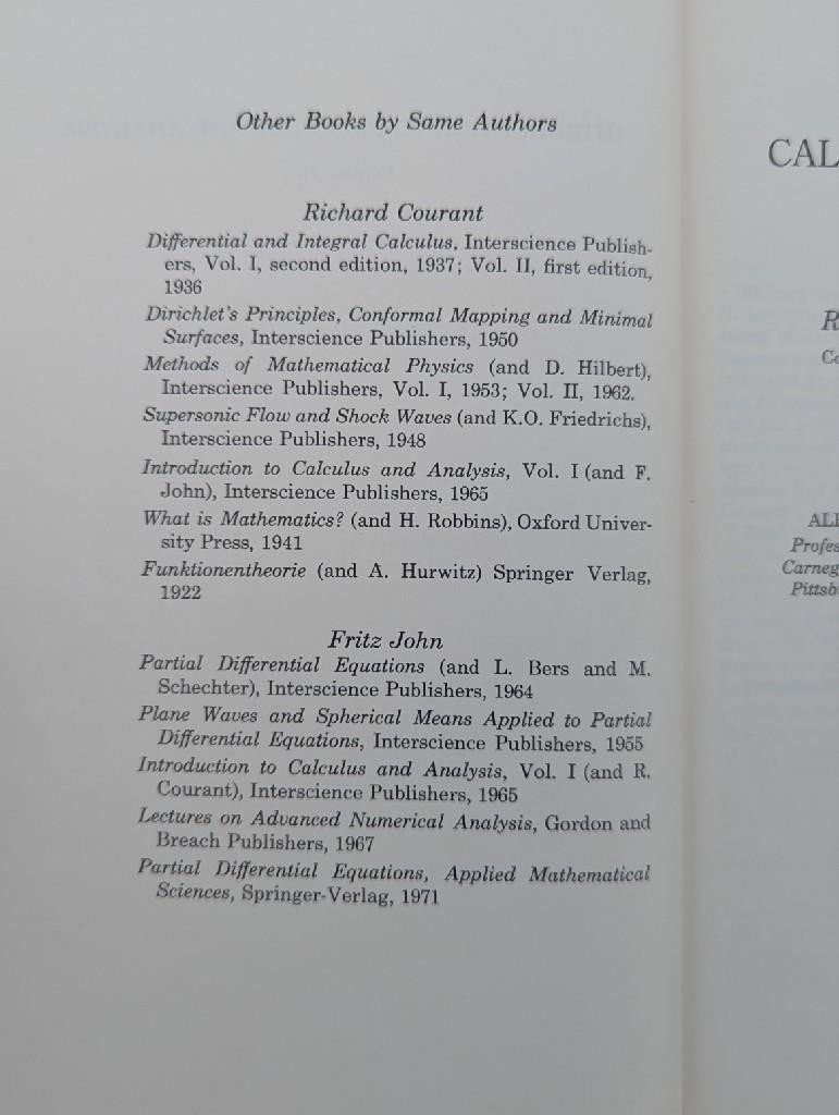 Courant & John Introduction to calculus and Analysis Vol. II 1974 First printing