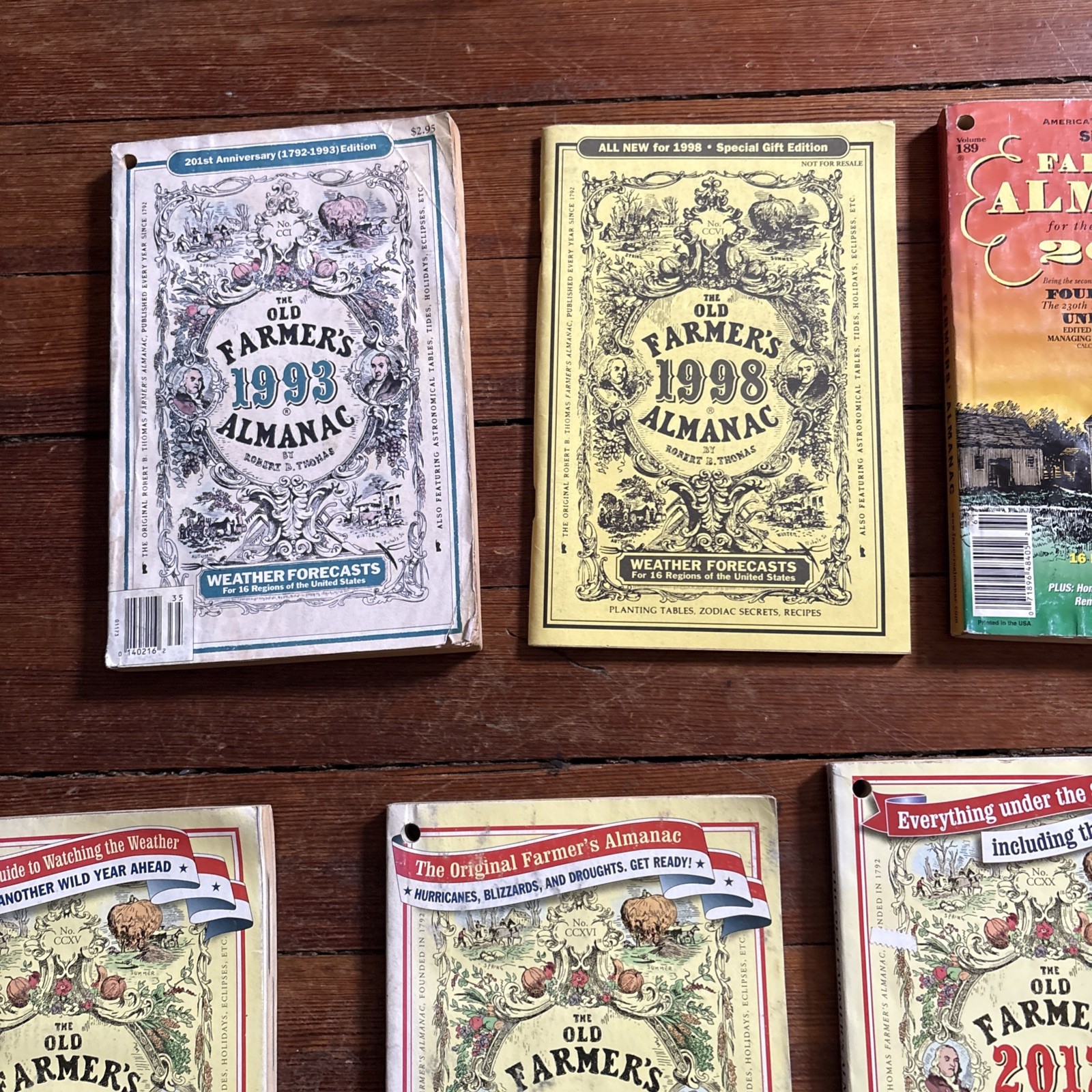 Lot of 7 Farmer’s Almanac~1993-1998-2006-2007-2012-2013- paperbacks