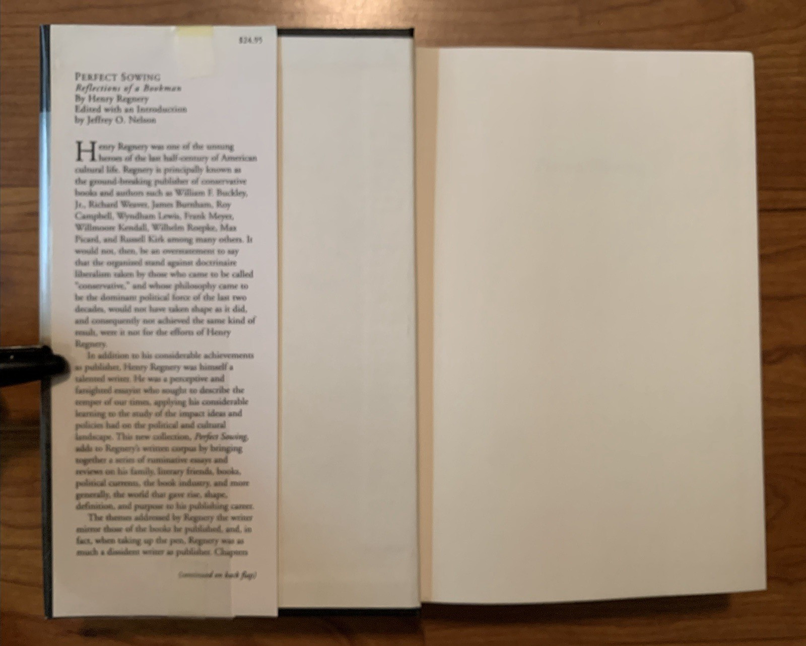 Perfect Sowing: Reflections of a Bookman by Henry Regnery