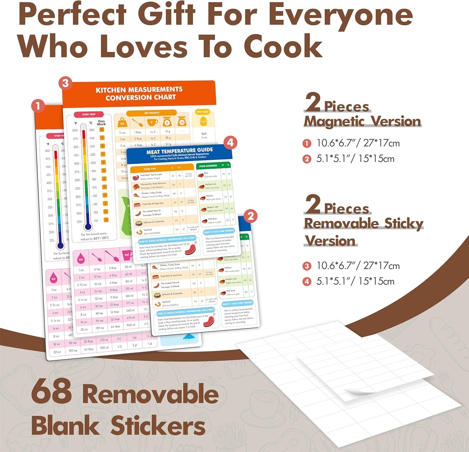 Magnetic Kitchen Conversion Chart Labels Waterproof Imperial Metric Baking Guide